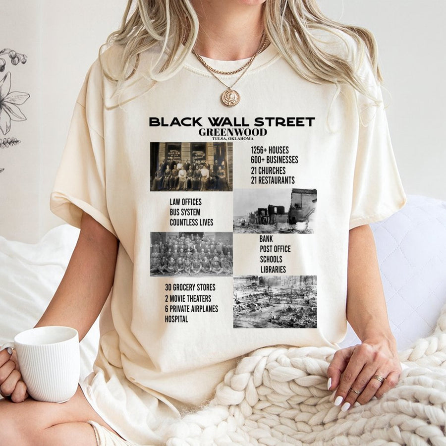 Black Wall Street T-Shirt | Greenwood Tulsa Oklahoma History Graphic | 100% Cotton Premium Tee | African American Heritage Month Gift
