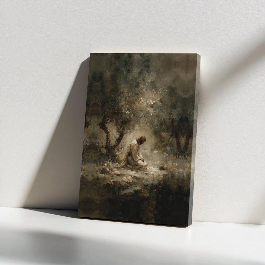 Jesus Praying Canvas Wall Art | Garden of Gethsemane Painting | Premium Gallery Wrapped Canvas | Christian Home Decor Gift