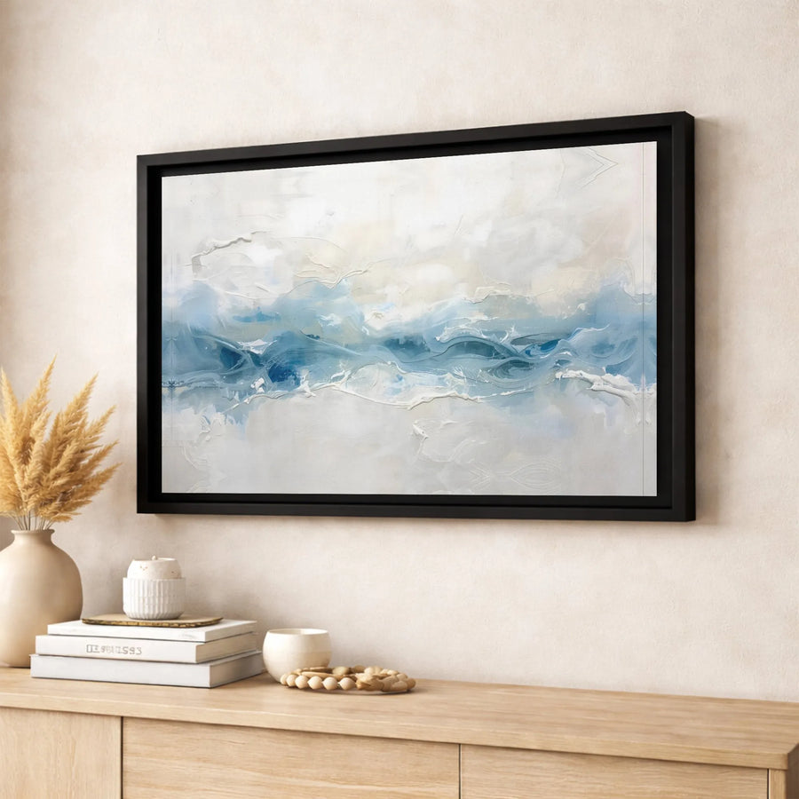Abstract Blue and White Canvas Wall Art | Modern Coastal Wave Painting | Gallery-Quality 1.25" Profile | Minimalist Home Decor Gift