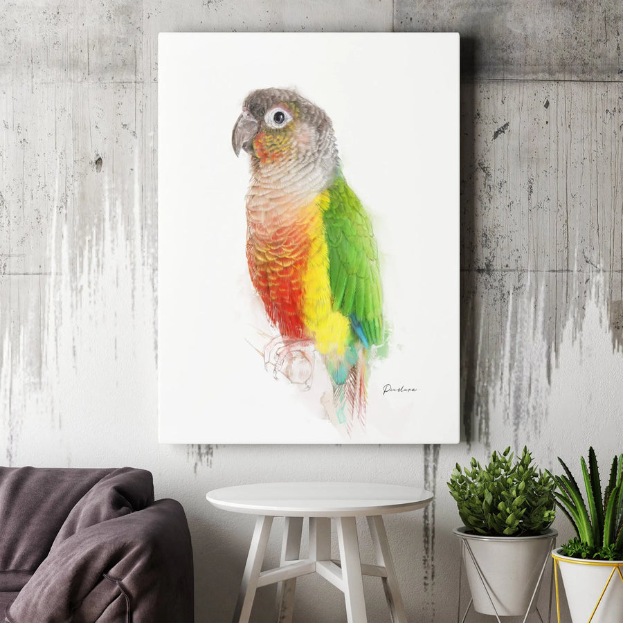 Green-Cheeked Conure Canvas Print | Watercolor Bird Wall Art | Premium Gallery Wrapped | Parrot Lover Gift & Home Decor