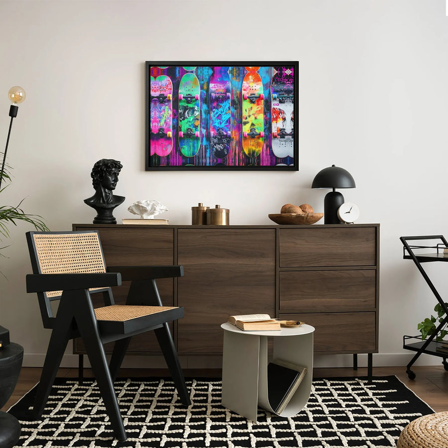 Skateboard Wall Art | Colorful Graffiti Street Art Canvas | Premium 1.25-Inch Gallery Wrap | Modern Decor for Bedroom or Office