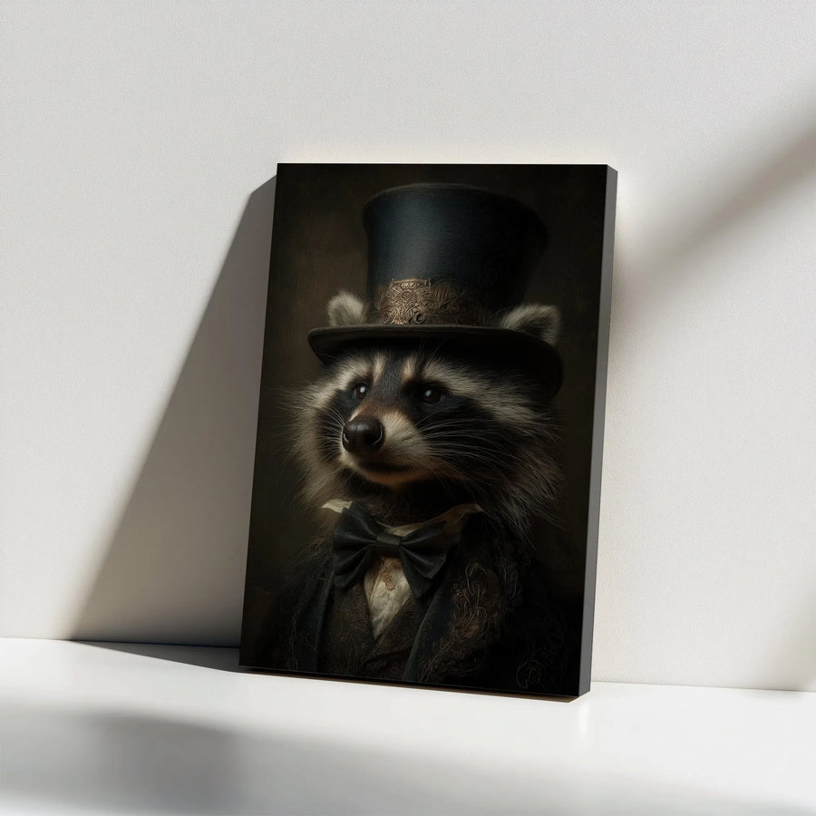 Gentleman Raccoon Canvas Wall Art | Victorian Animal Portrait | Premium Thick 1.25" Gallery Canvas | Unique Dark Academia Home Decor Gift