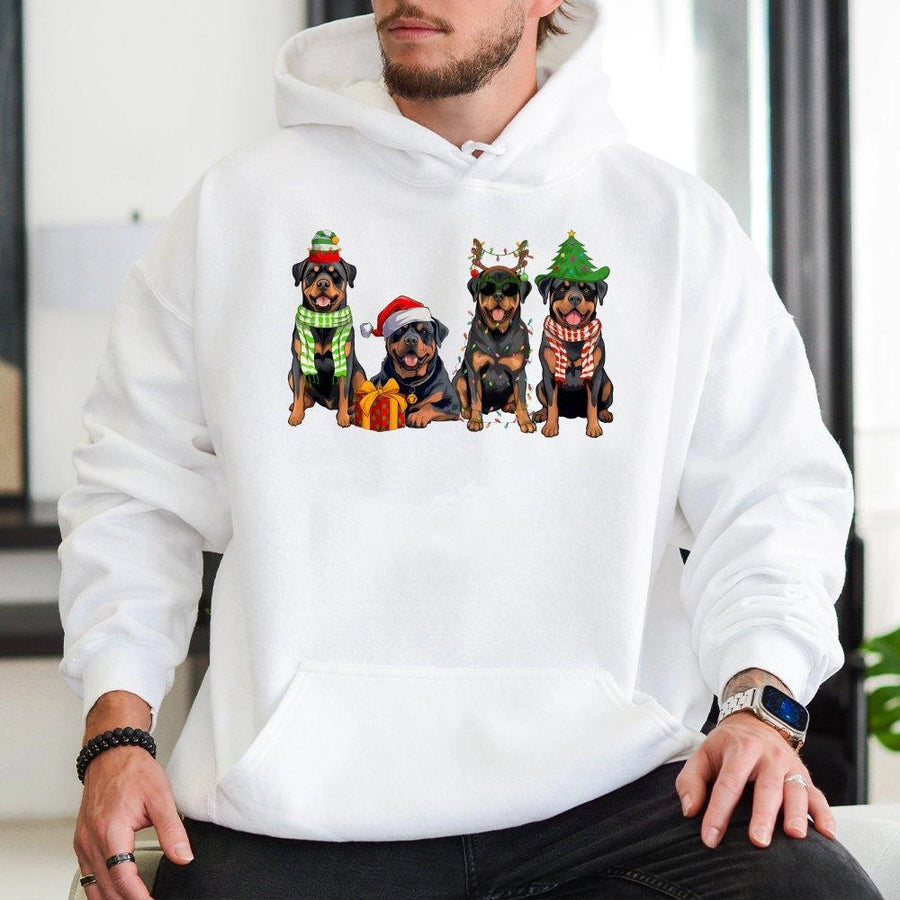Rottweiler Christmas Hoodie | Cute Holiday Dogs Graphic Sweatshirt | Premium Cotton Blend | Gift for Dog Lovers & Rottie Owners
