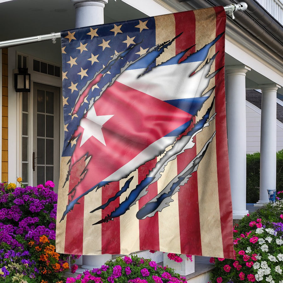 American and Cuban Flag Ripped Design | Patriotic Dual Heritage Garden Banner | Durable Weather-Resistant Polyester | Gift for Cuban-American