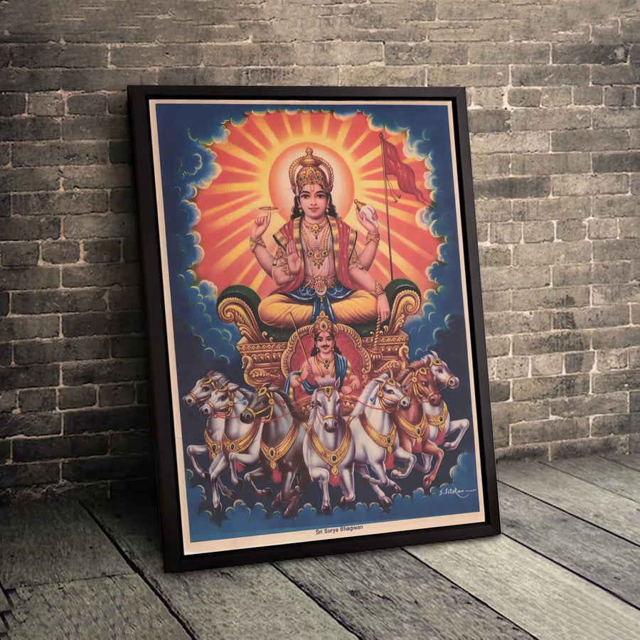 Sri Surya Bhagwan Canvas Print | Hindu Sun God Chariot Seven Horses Art | Gallery-Quality 1.25" Profile | Spiritual Home Decor Gift