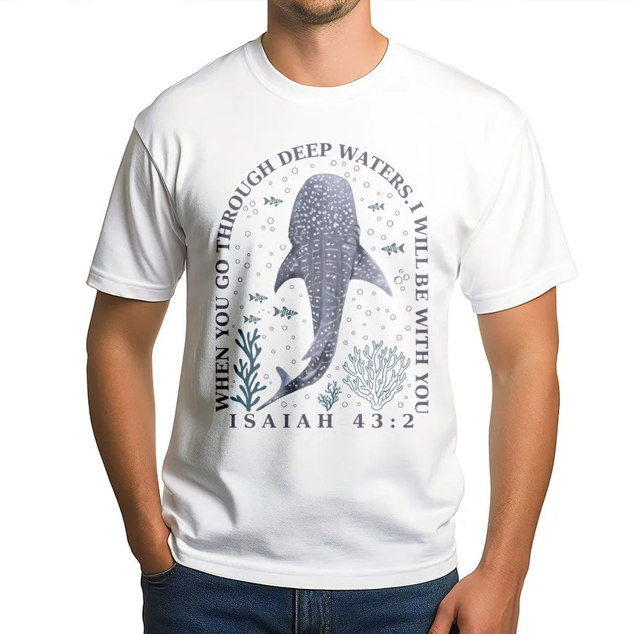 Isaiah 43:2 Bible Verse T-Shirt | Whale Shark Deep Waters Christian Graphic | 100% Cotton Unisex Apparel | Meaningful Faith Gift for Believers