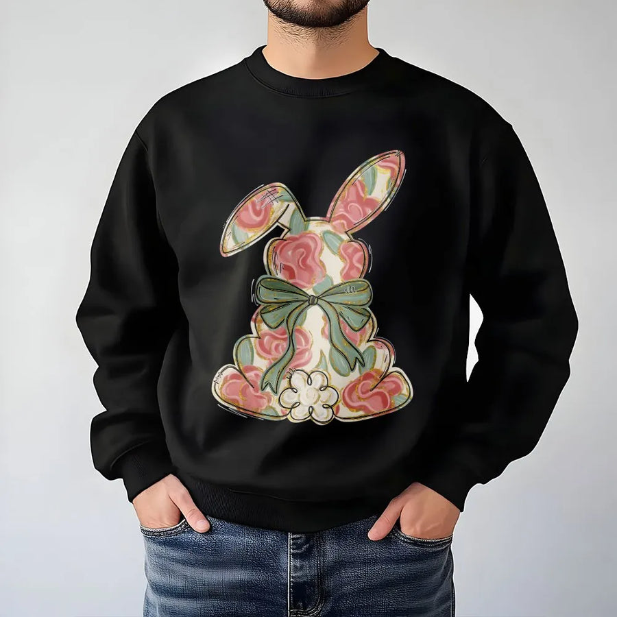 Floral Easter Bunny Sweatshirt | Watercolor Rabbit Graphic with Bow | Premium Cotton Blend | Cute Spring Holiday Gift for Women and Girls