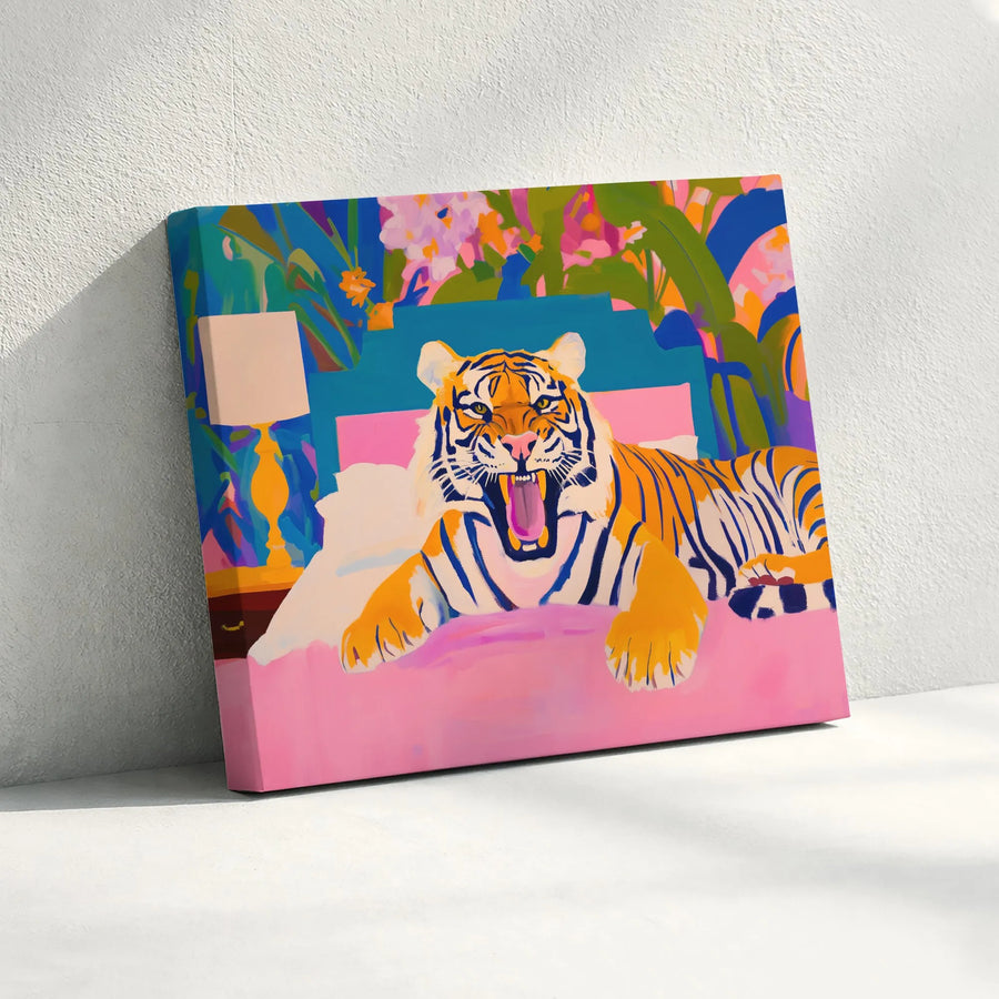 Roaring Tiger Wall Art | Colorful Maximalist Jungle Animal Print | Premium Gallery-Wrapped Canvas | Eclectic Home Decor Gift