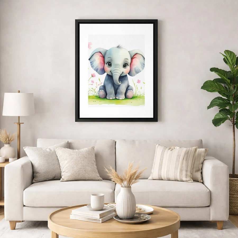 Cute Baby Elephant Canvas Wall Art | Watercolor Nursery Animal Print | 1.25 Inch Gallery Wrap | Charming Gift for Baby Shower & Kids Room