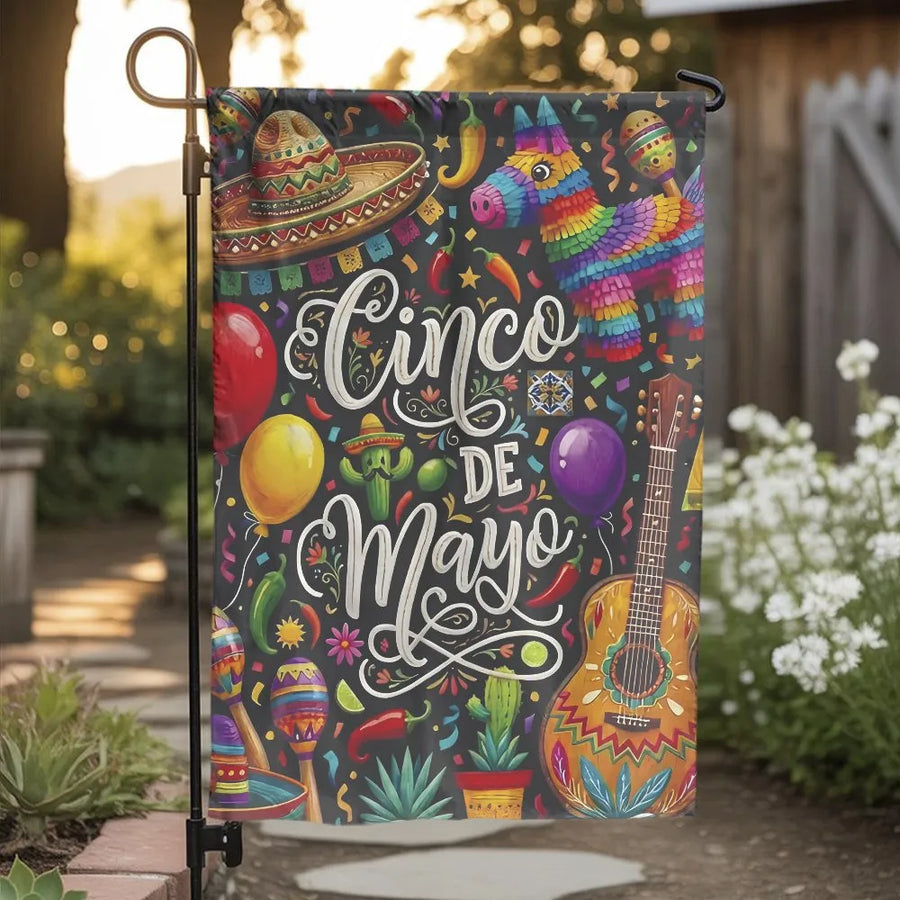 Cinco de Mayo Garden Flag | Double Sided Mexican Fiesta Banner | Weather-Resistant Polyester | Outdoor Patio & Yard Decor Gift