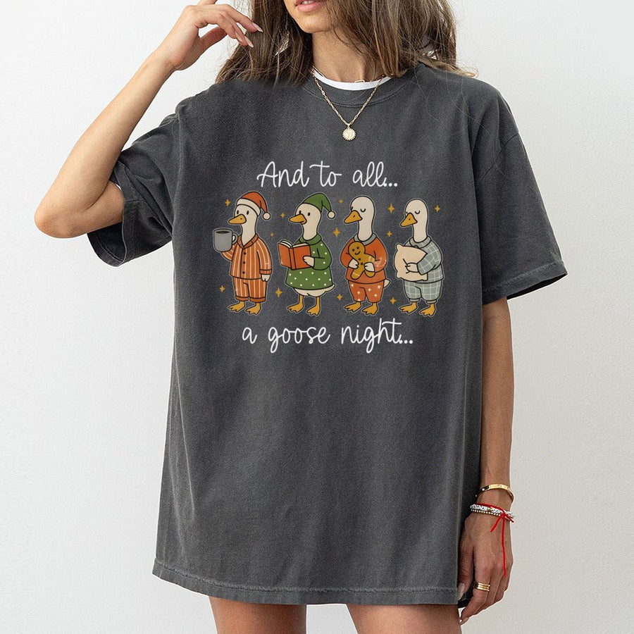 And To All A Goose Night T-Shirt | Funny Christmas Pajama Geese Graphic | 100% Cotton Premium Tee | Cute Holiday Gift For Bird Lovers