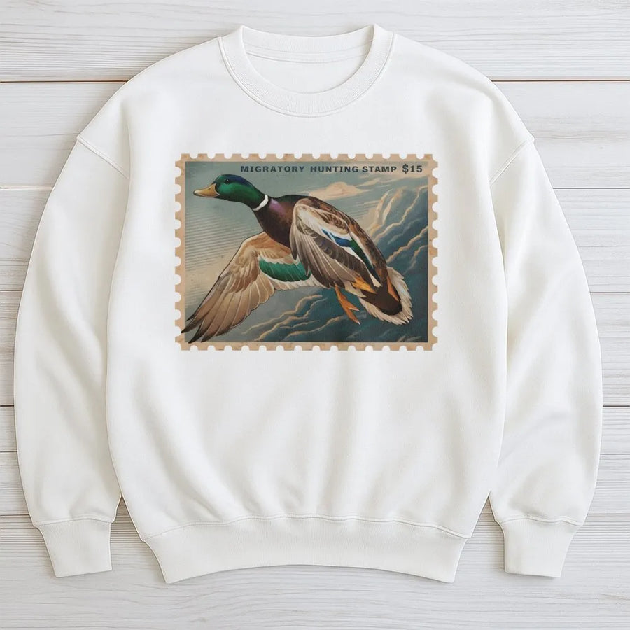 Mallard Duck Stamp Sweatshirt | Vintage Wildlife Postage Art | Premium Cotton Blend | Nature Lover Gift for Hunters & Birdwatchers