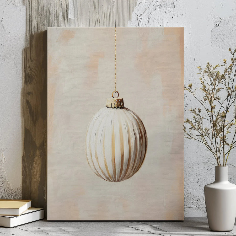 Minimalist Christmas Ornament Canvas | Elegant Gold and White Holiday Wall Art | Premium Gallery Wrap Print | Modern Seasonal Home Decor