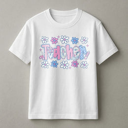 Coquette Teacher T-Shirt | Cute Pastel Floral Graphic | Soft Cotton Blend | Preppy Back to School Gift for Teachers