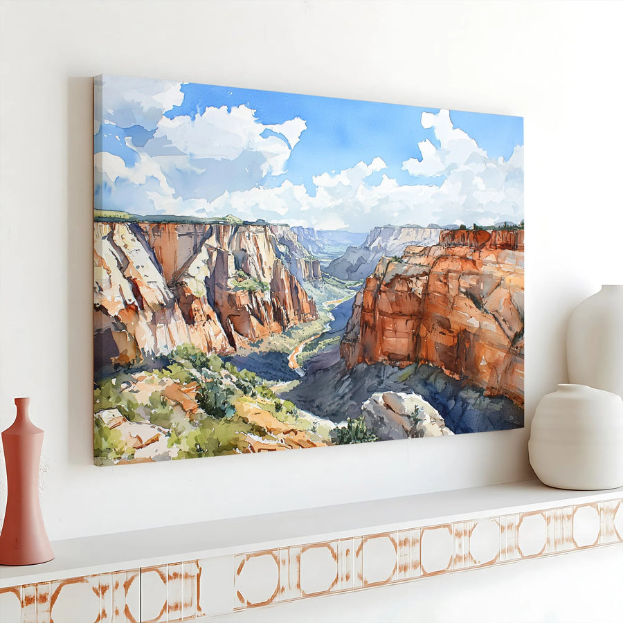 Red Rock Canyon Landscape Canvas Print | Watercolor Nature Wall Art | 1.25” Gallery Wrap | Premium Home Decor Gift for Nature Lovers