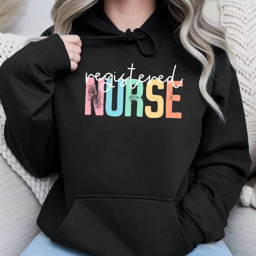 Registered Nurse Hoodie | Colorful Typography Design | Soft Cotton-Poly Blend | RN Graduation Gift for Nursing Students