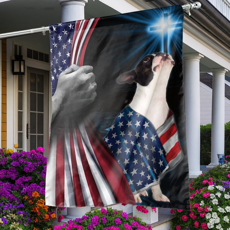 French Bulldog Garden Flag | Patriotic USA Flag with Cross Design | Premium UV-Resistant Polyester | Memorial Garden Decor Gift for Dog Lovers