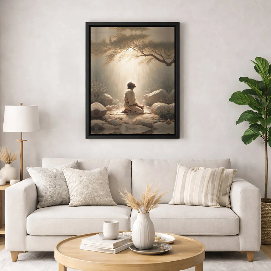 Jesus Praying In The Garden Canvas Art | Divine Light Gethsemane Wall Decor | Premium Fade-Resistant Print | Christian Spiritual Home Gift