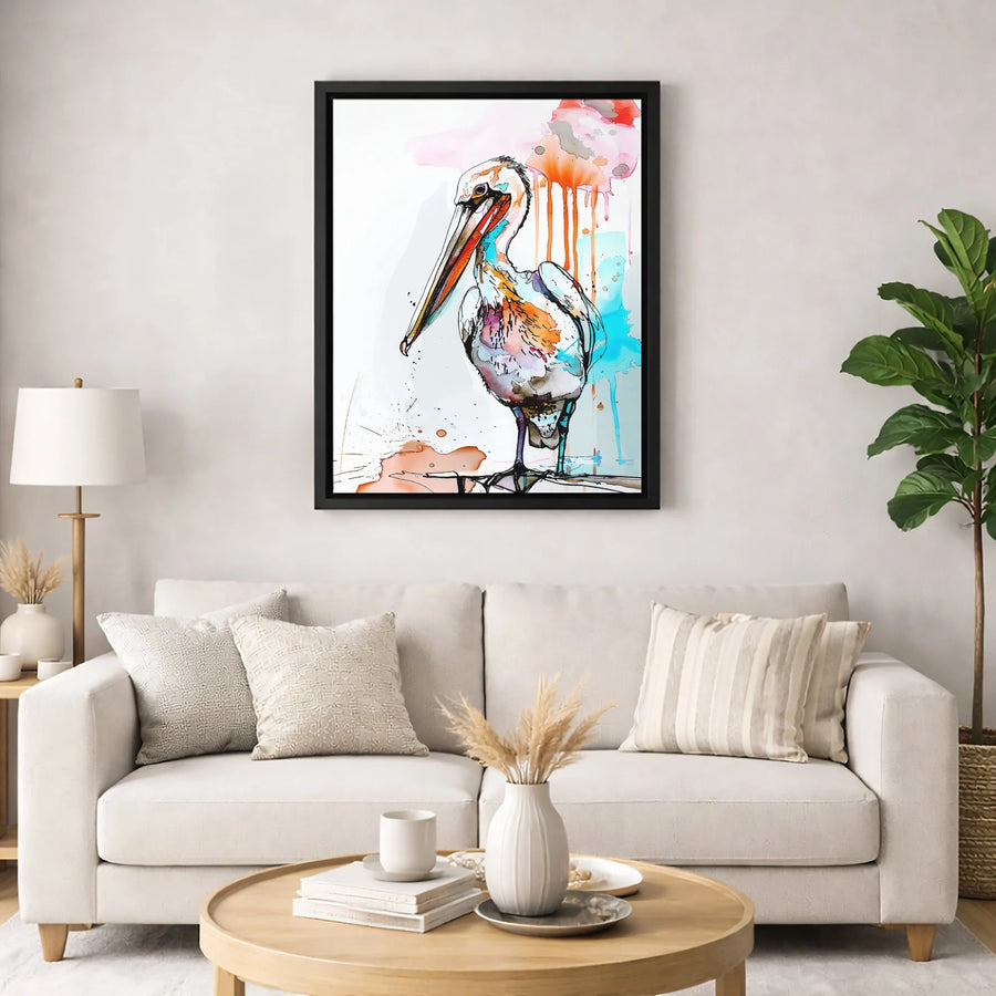 Pelican Wall Art Canvas | Abstract Watercolor Bird Print | Gallery-Quality 1.25-Inch Profile | Coastal Decor Gift for Bird Lovers