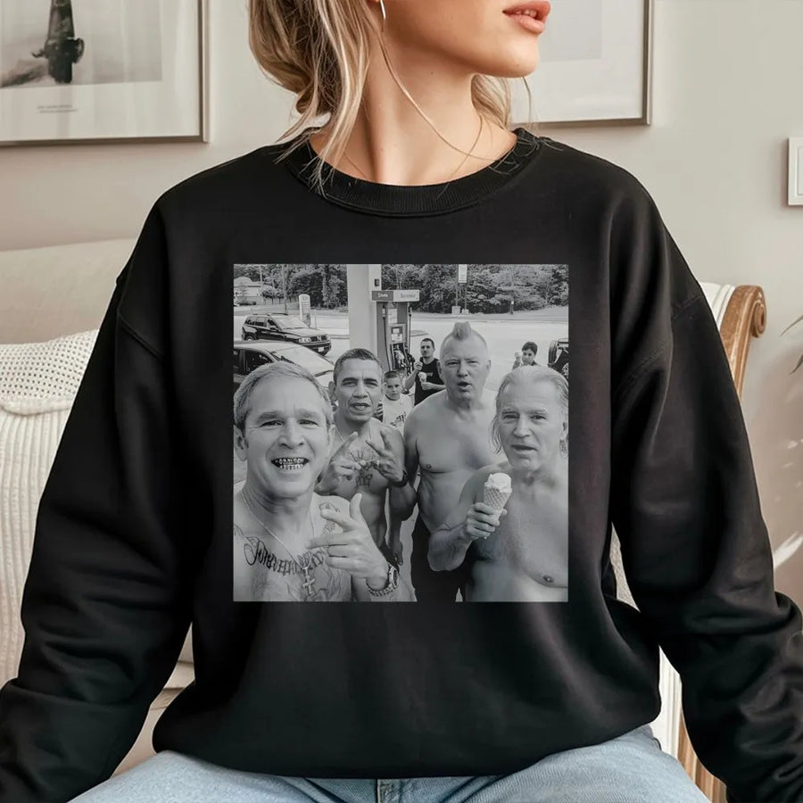 Presidential Meme Sweatshirt | Funny AI Parody Graphic | Soft Cotton Blend Crewneck | Unisex Gift For Humor Fans