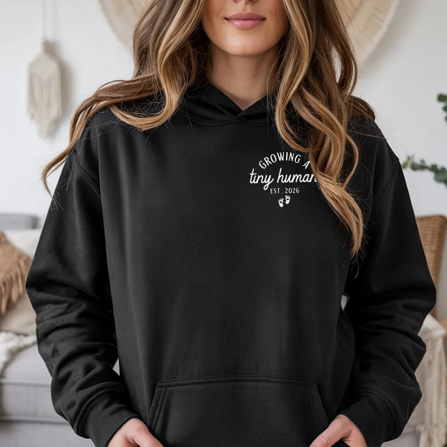 Pregnancy Announcement Hoodie | Growing a Tiny Human Est 2026 | Soft Cotton Blend Pullover | Gift for Expecting Mom, New Mom To Be