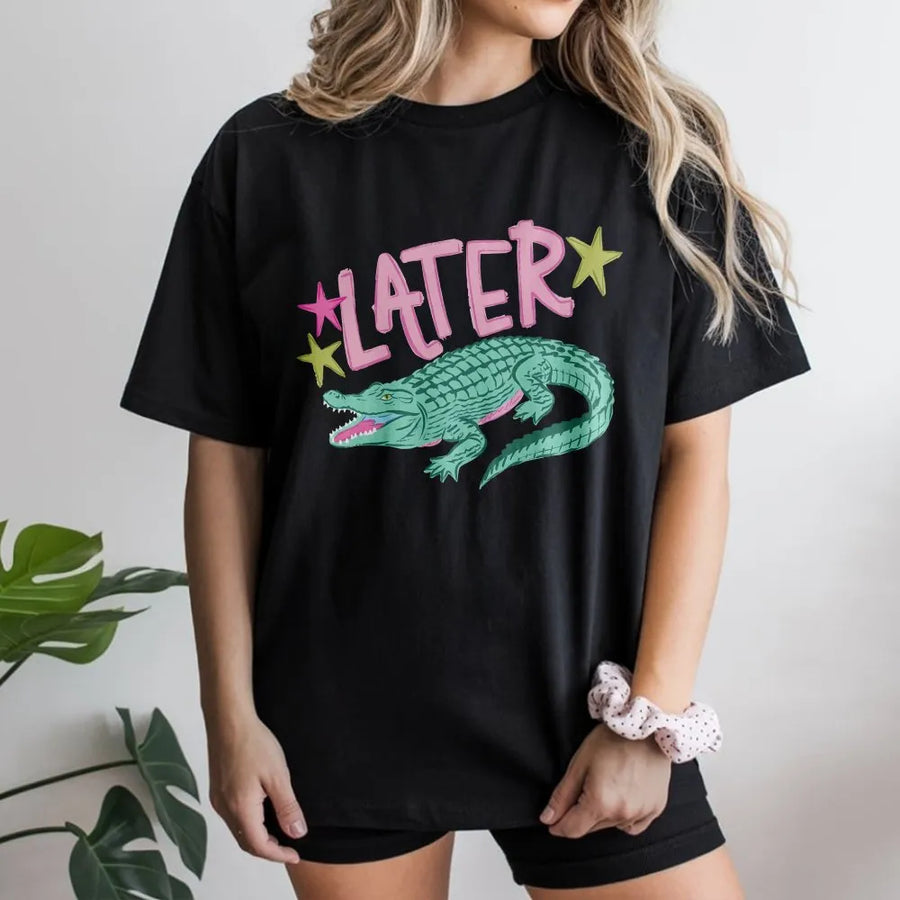 Later Gator T-Shirt | Funny Retro Alligator Graphic Tee | Soft 100% Cotton | Summer Vacation Gift for Women