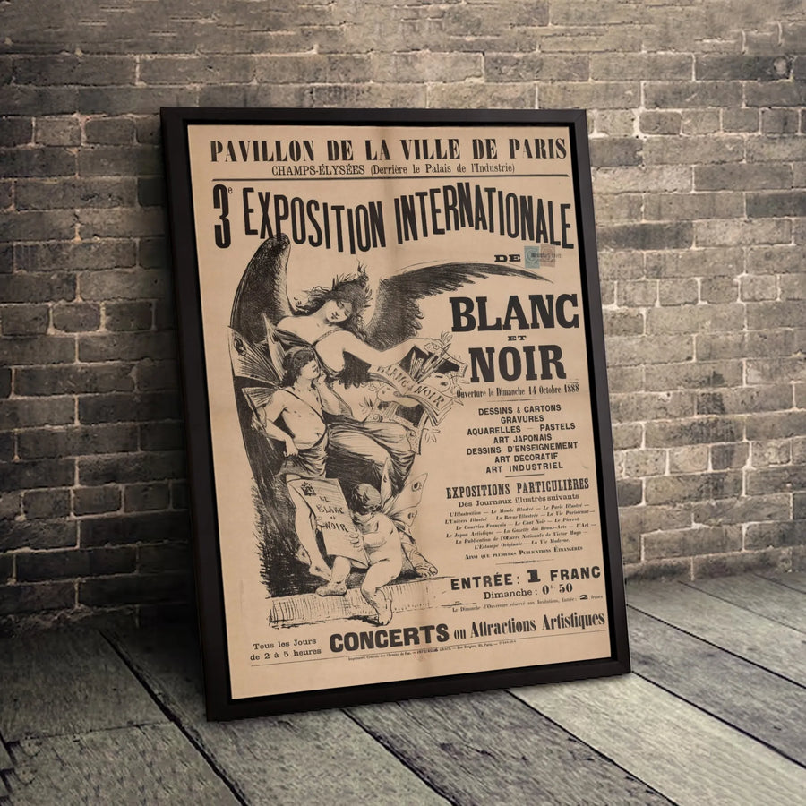 Vintage Paris Exhibition Poster | 1888 Blanc Et Noir Art Print | Gallery Quality Canvas | French Victorian Home Decor Wall Art