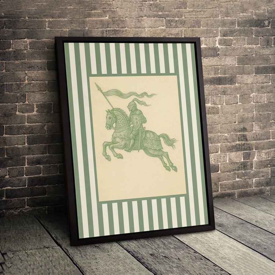 Medieval Knight Canvas Wall Art | Equestrian Warrior With Shield | Gallery-Wrapped Premium Print | Historic Home Decor Gift