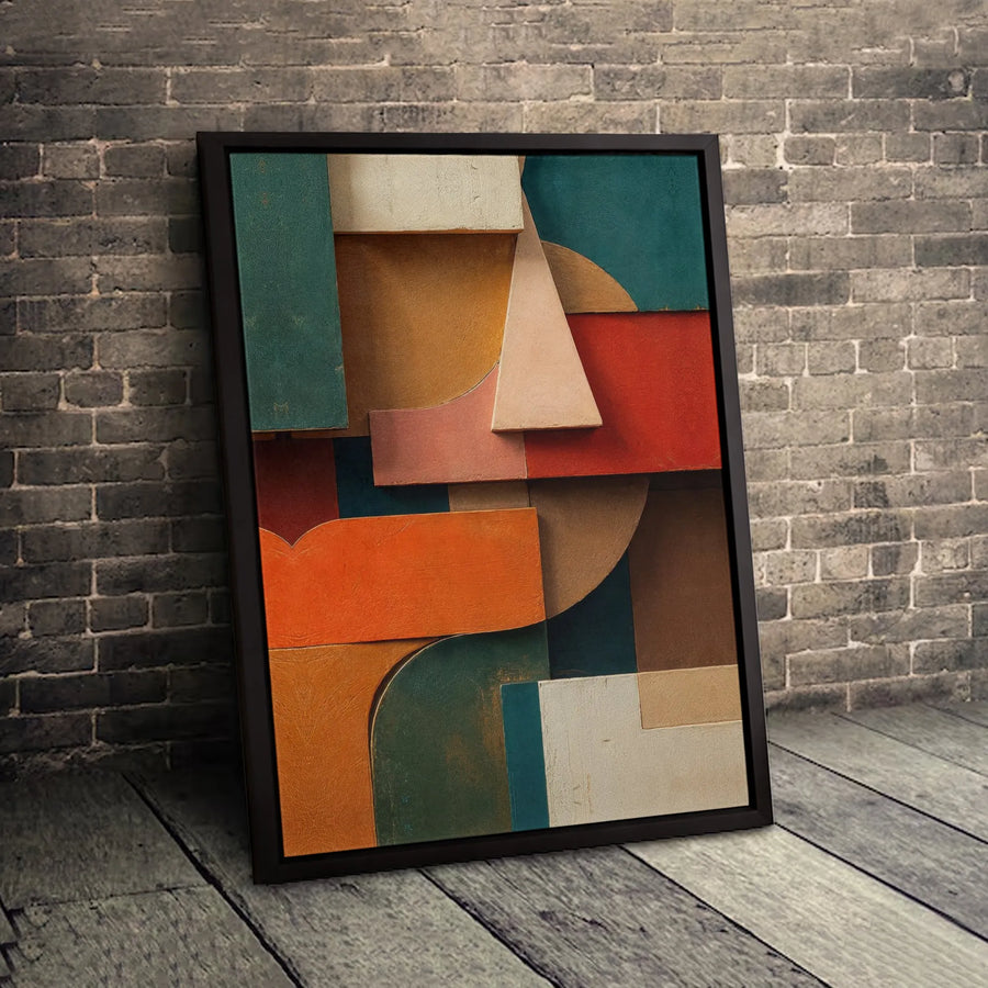 Abstract Geometric Canvas Wall Art | Mid-Century Modern Earth Tones | Premium Fade-Resistant Print | Large Gallery Wrap Decor for Living Room