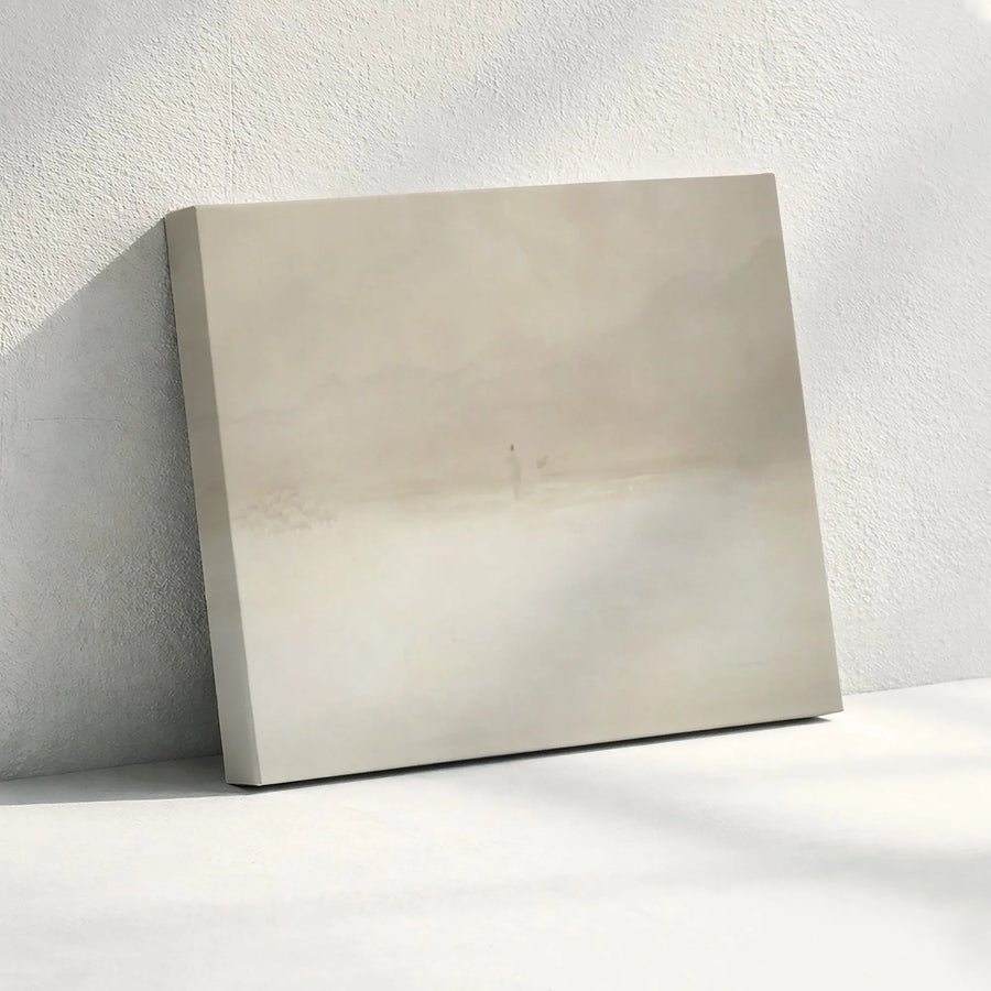 Minimalist Hazy Landscape Canvas Wall Art | Serene Solitary Figure Print | Premium Gallery-Wrapped Decor | Neutral Modern Home Aesthetic