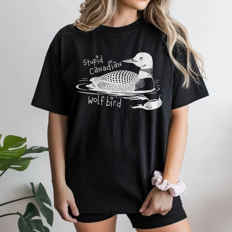 Stupid Canadian Wolf Bird T-Shirt | Funny Loon Graphic Tee | Premium Cotton Unisex Apparel | Gift for Hockey Romance Readers & Fan Fiction Lovers