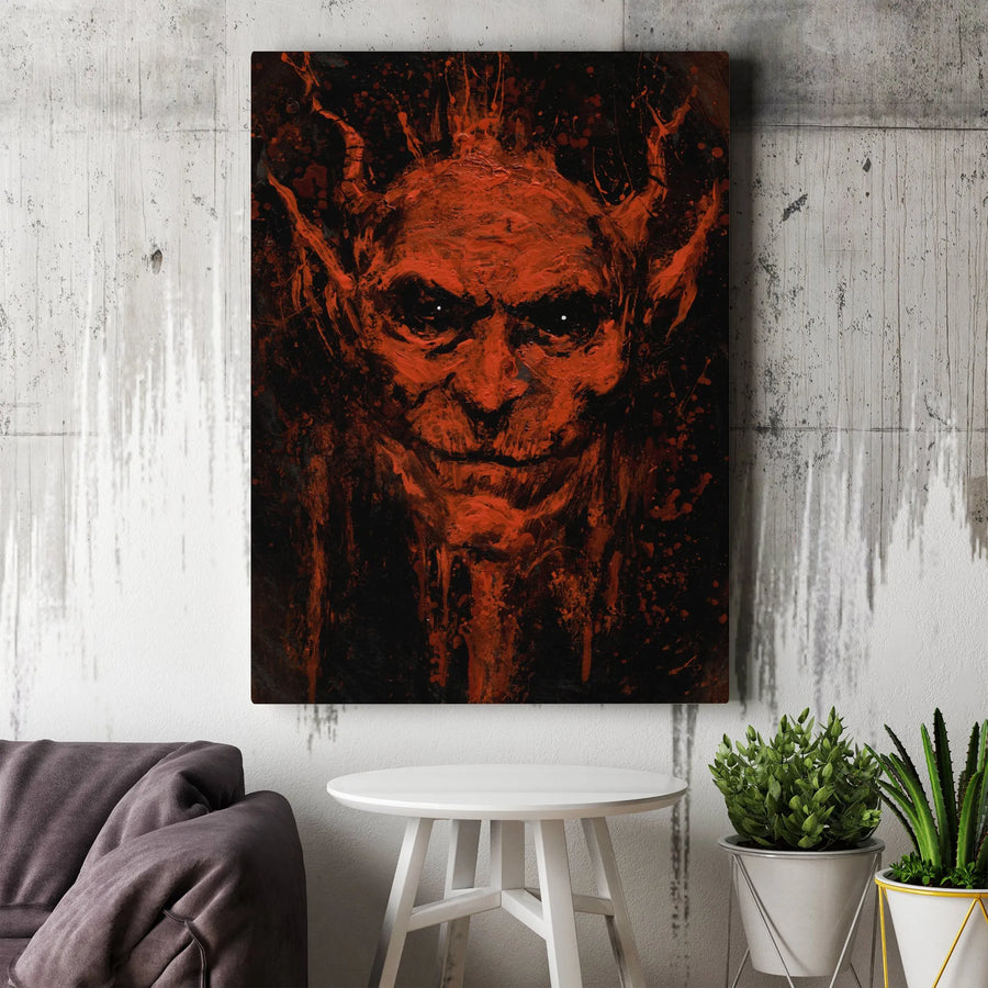 Red Devil Portrait Canvas | Gothic Horror Oil Painting Style | Premium 1.25" Gallery Wrap | Dark Fantasy Wall Art for Home Decor