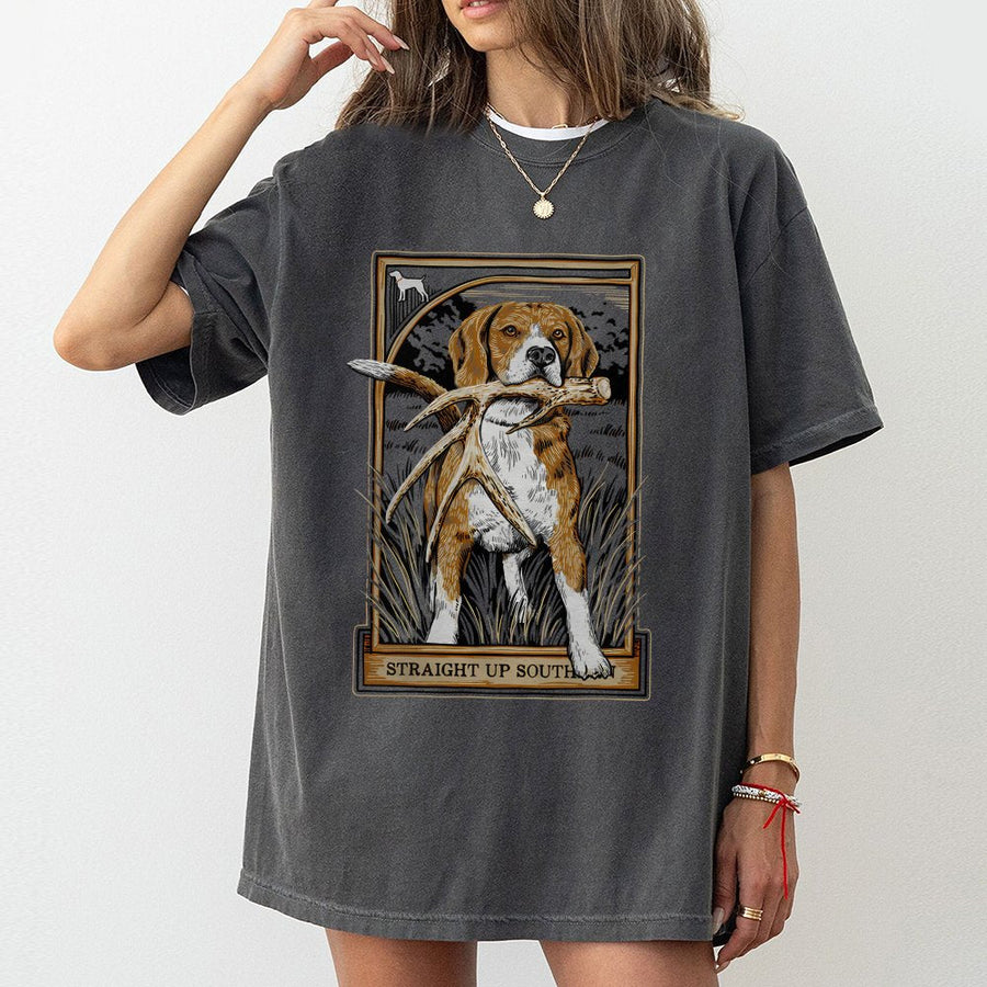 Beagle Shed Hunting T-Shirt | Straight Up South Graphic Design | 100% Cotton Premium Tee | Unique Gift for Outdoorsmen and Dog Lovers