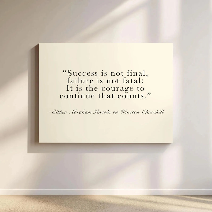 Success Is Not Final Motivational Wall Art | Famous Quote Typography Print | Premium Gallery Wrapped Canvas | Office Decor Inspirational Gift