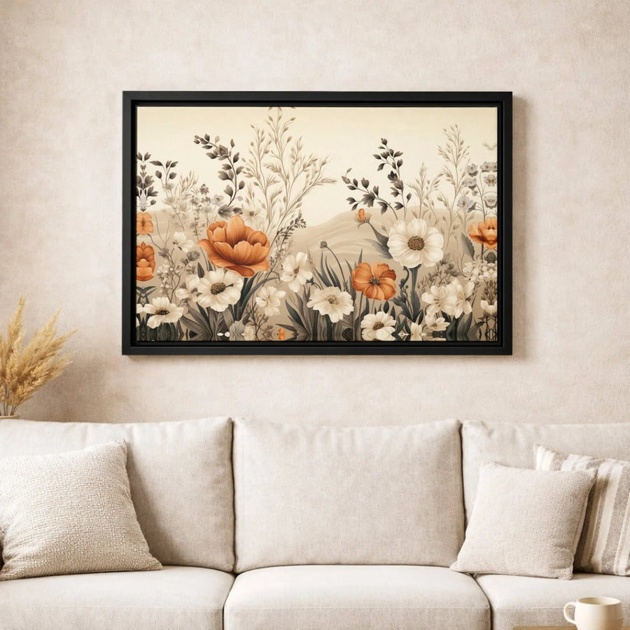Wildflower Field Canvas Art | Vintage Botanical Floral Print | Premium Gallery-Wrapped 1.25" Decor | Boho Farmhouse Wall Decor for Home