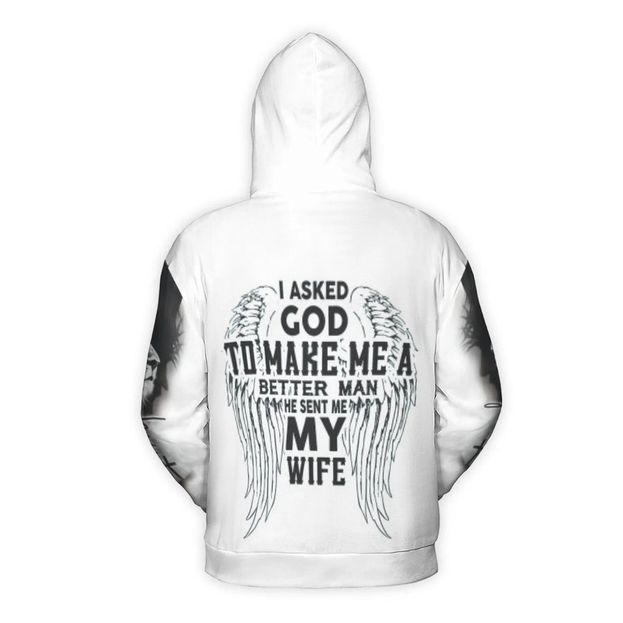 I Asked God To Make Me A Better Man Hoodie | Religious Lion Cross 3D Graphic Print | Premium Polyester Fleece | Meaningful Gift For Husband