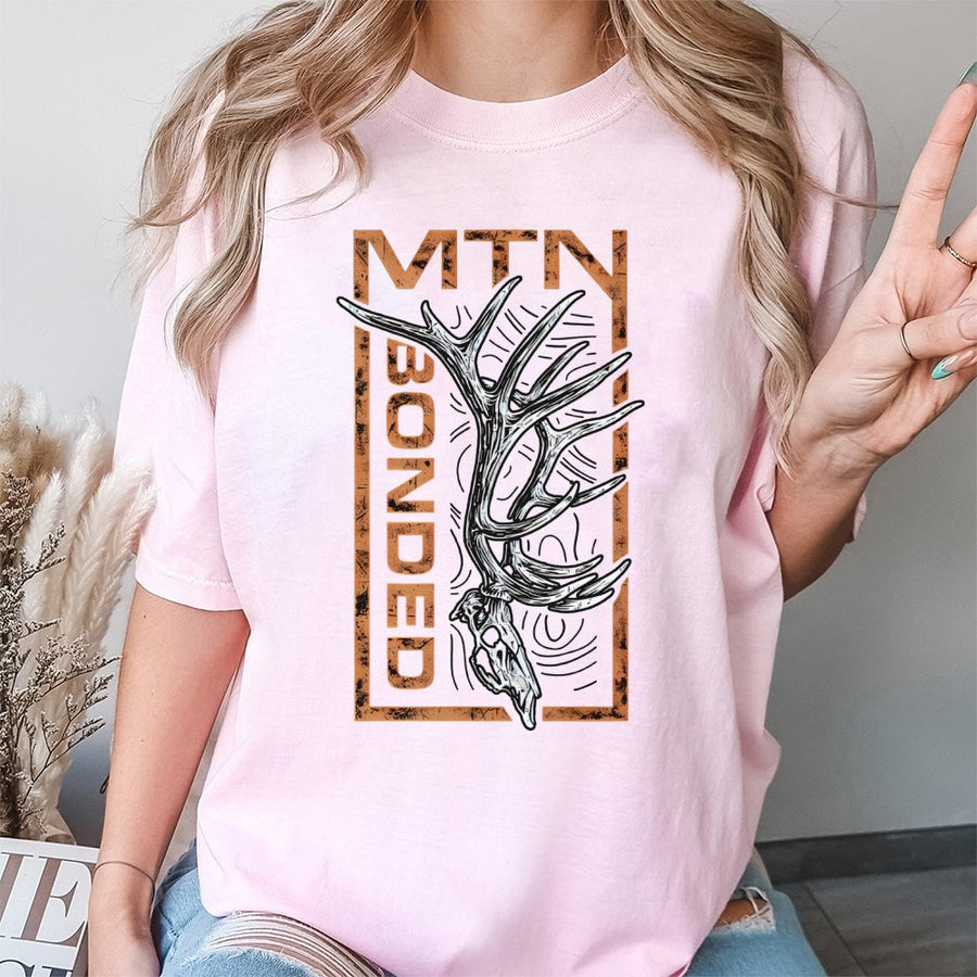 Mtn Bonded Deer Skull T-Shirt | Rustic Antler Graphic Print | 100% Cotton Premium Tee | Outdoor Adventure Gift for Hunters and Nature Lovers