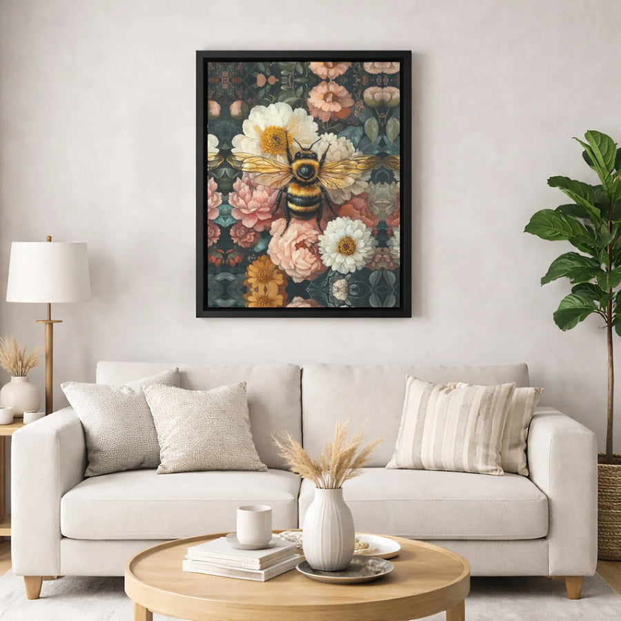 Bumblebee Floral Canvas Wall Art | Vintage Botanical Bee Painting | Premium Gallery-Wrapped Print | Elegant Nature Home Decor Gift