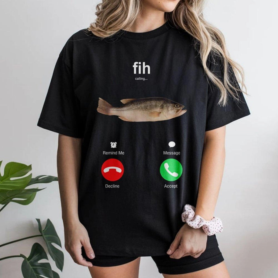 Fih Calling Fish Phone Call Graphic T-Shirt | Funny Fishing Meme Design | Premium 100% Cotton Tee | Unique Gift for Fisherman and Angler