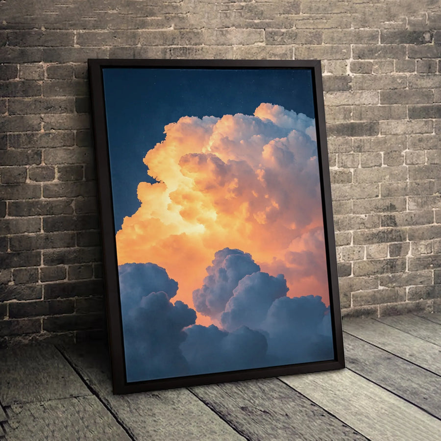 Sunset Clouds Wall Art | Dramatic Blue And Orange Sky Canvas | Gallery-Wrapped Premium Print | Modern Minimalist Home Decor Gift