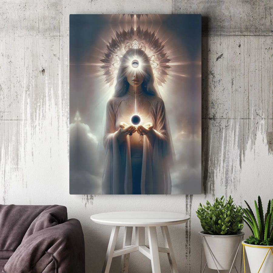 Spiritual Goddess Canvas Wall Art | Third Eye Divine Light Celestial Print | Premium Gallery Wrap Decor | Meditative Zen Gift for Her