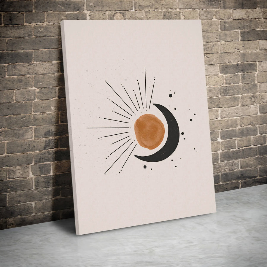 Boho Sun and Crescent Moon Wall Art | Celestial Abstract Minimalist Canvas | Premium Gallery Wrapped Decor | Modern Home Aesthetic Gift