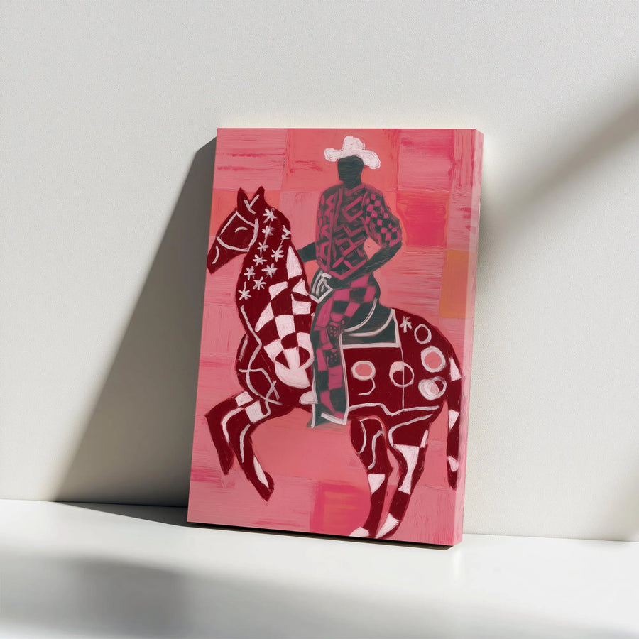 Abstract Cowboy Canvas Wall Art | Modern Western Folk Art Print | Premium Gallery Wrapped Canvas | Southwestern Home Decor Gift