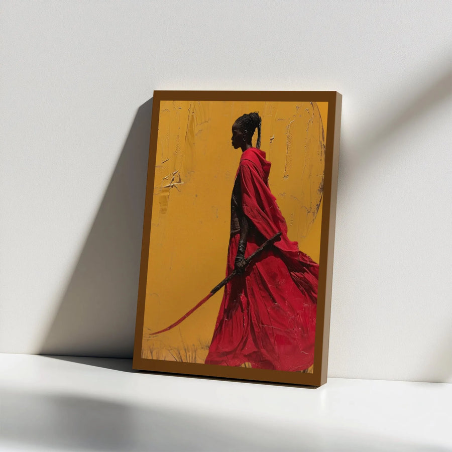African Warrior Woman Canvas Wall Art | Red Robe Sword Fantasy Portrait | Gallery Wrap Premium Print | Empowering Home Office Decor Gift