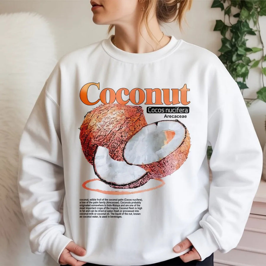 Coconut Botanical Sweatshirt | Vintage Scientific Illustration Print | Premium Cotton Tee | Gift for Foodie & Gardener