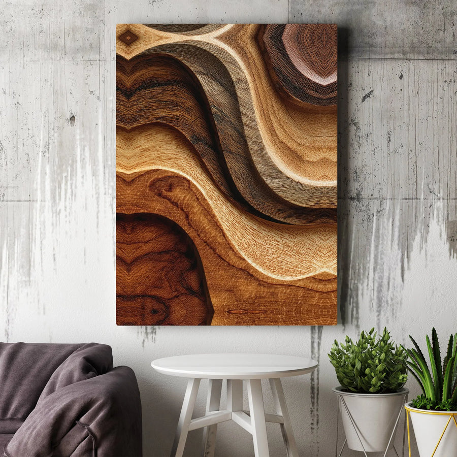 Abstract Wood Grain Canvas Wall Art | Wavy Texture Organic Design | Premium Fade-Resistant Gallery Wrap | Modern Home Office Decor