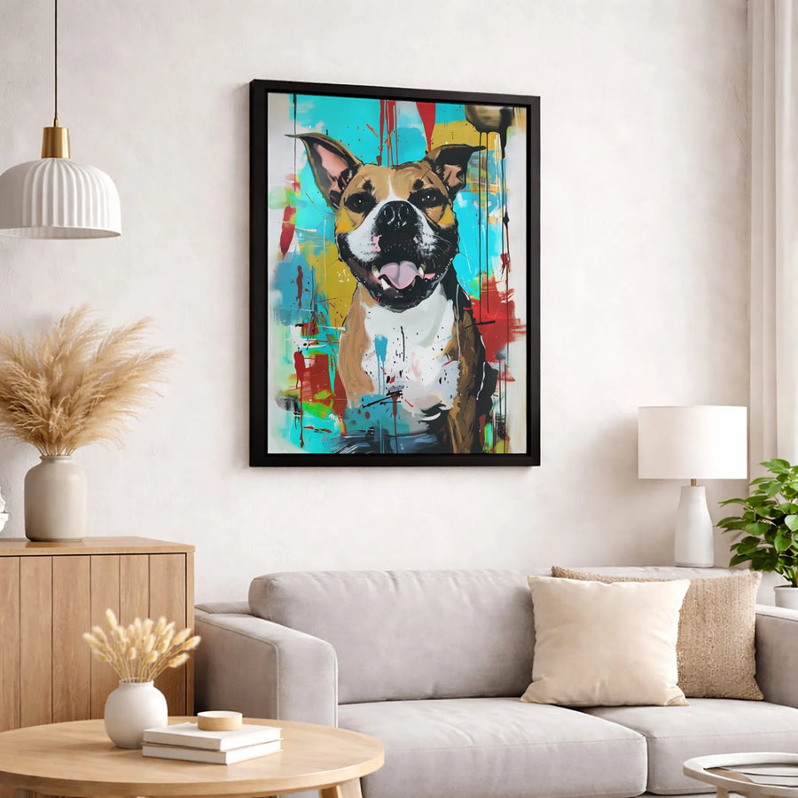Pitbull Dog Wall Art | Vibrant Colorful Pop Art Graffiti Portrait | Premium 1.25-Inch Gallery Wrapped Canvas | Unique Dog Lover Gift Home Decor
