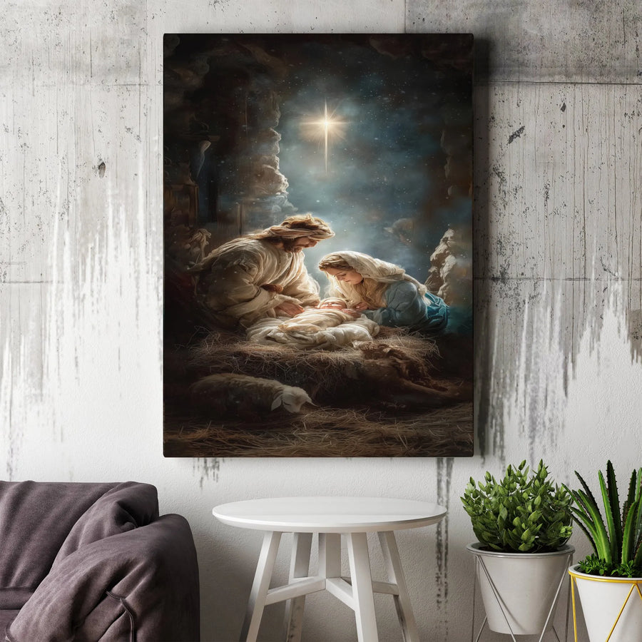 Nativity Scene Canvas Print | Holy Family Manger Wall Art | Premium Religious Christmas Decor | Gift for Christian Home
