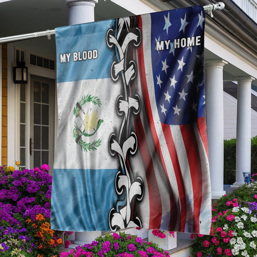 Guatemala USA Flag | My Blood My Home Baseball Stitch Design | Premium Weather-Resistant Polyester | Outdoor Decorative House Gift