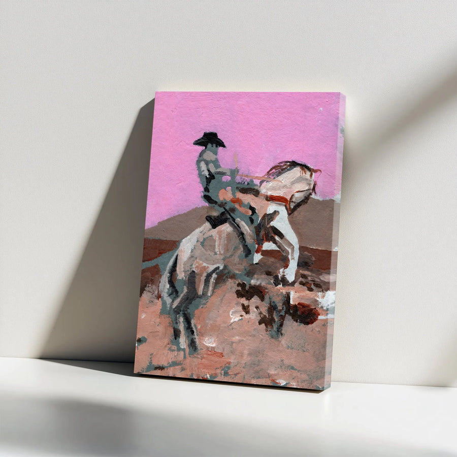 Rodeo Cowboy Vertical Canvas | Abstract Bucking Bronco Painting | Premium Gallery Wrapped Print | Modern Western Home Decor Gift